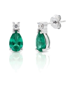 Pendientes LAGRIMA Oro ley 18K blanco con diamantes y esmeraldas                                    