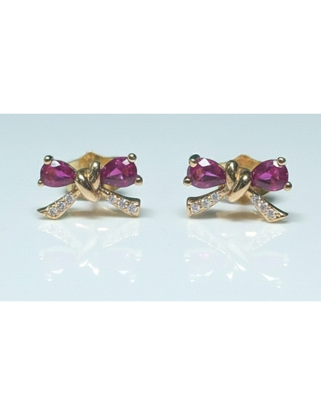 Pendientes LAZO Oro ley 18K rose con diamantes y rubíes                                             