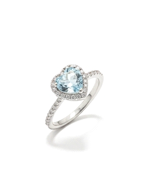 Anillo LOVE oro 18K con diamantes y aguamarina en talla...