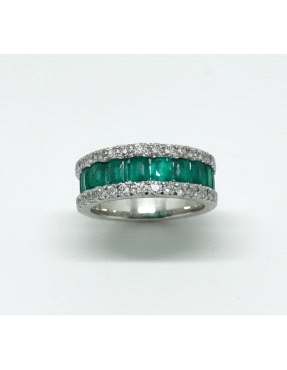 SORTIJA DE ORO BLANCO 18K ESMERALDAS Y DIAMANTES 2
