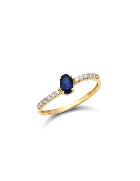 Anillo Oro Ley 18K con circonitas y zafiro azul
