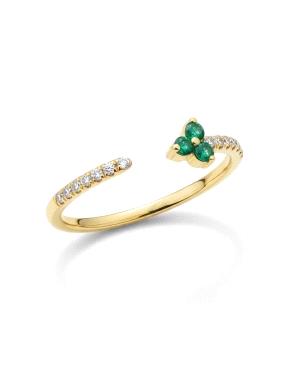 Anillo LOVE Oro ley 18K con diamantes y esmeraldas