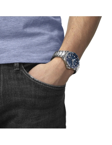  Reloj hombre analogico, con caja acero de estilo deportivo, sumergibilidad 10 atm, movimiento automatico, esfera de color azul 