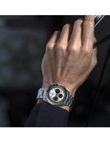  Reloj hombre analogico, con caja acero de estilo deportivo, sumergibilidad 10 atm, movimiento cuarzo, esfera de color negra de 